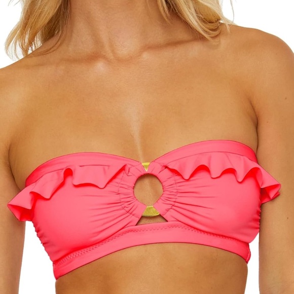 NWT Soluna Swim Buckle Up Shirred Bandeau Bikini Top, Adjustable, Tie Back, Sz M - Picture 2 of 10